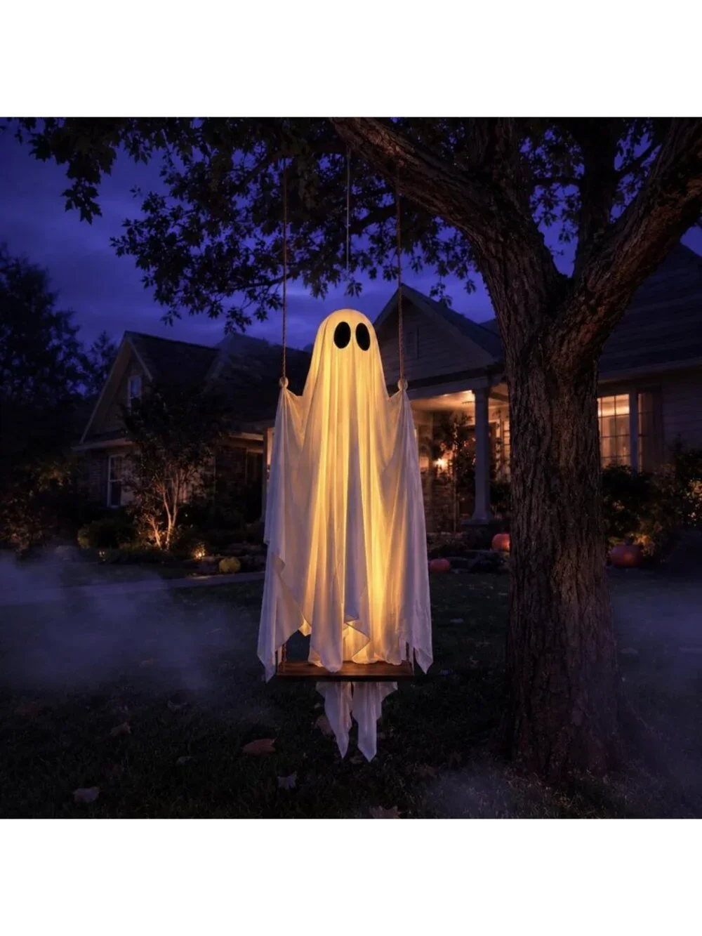 5ft Hanging Ghost Halloween Decoration | Outdoor Swing, Timer Lights, Adjustable